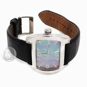 Honora Mother of Pearl Wrist Watch Ladies Black Croc Stamp Leather Band Y2K